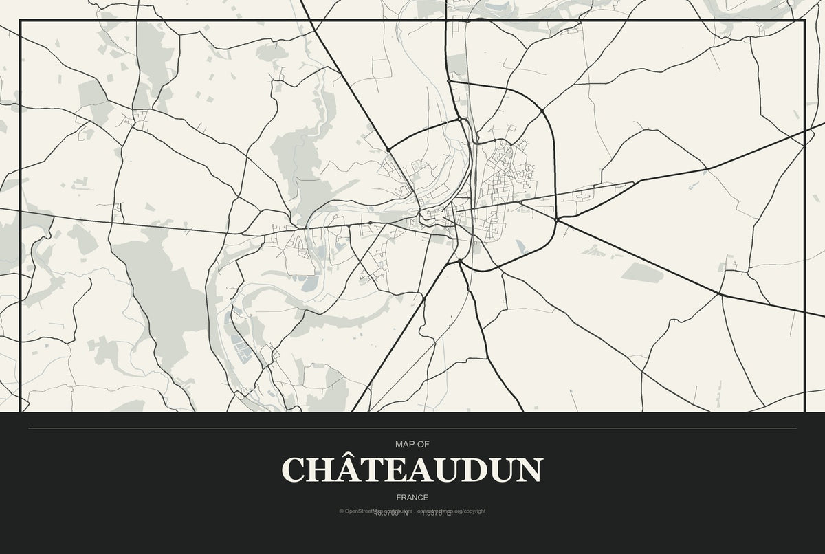 Châteaudun, France City Map Aluminum Sign in Museum Plaque style