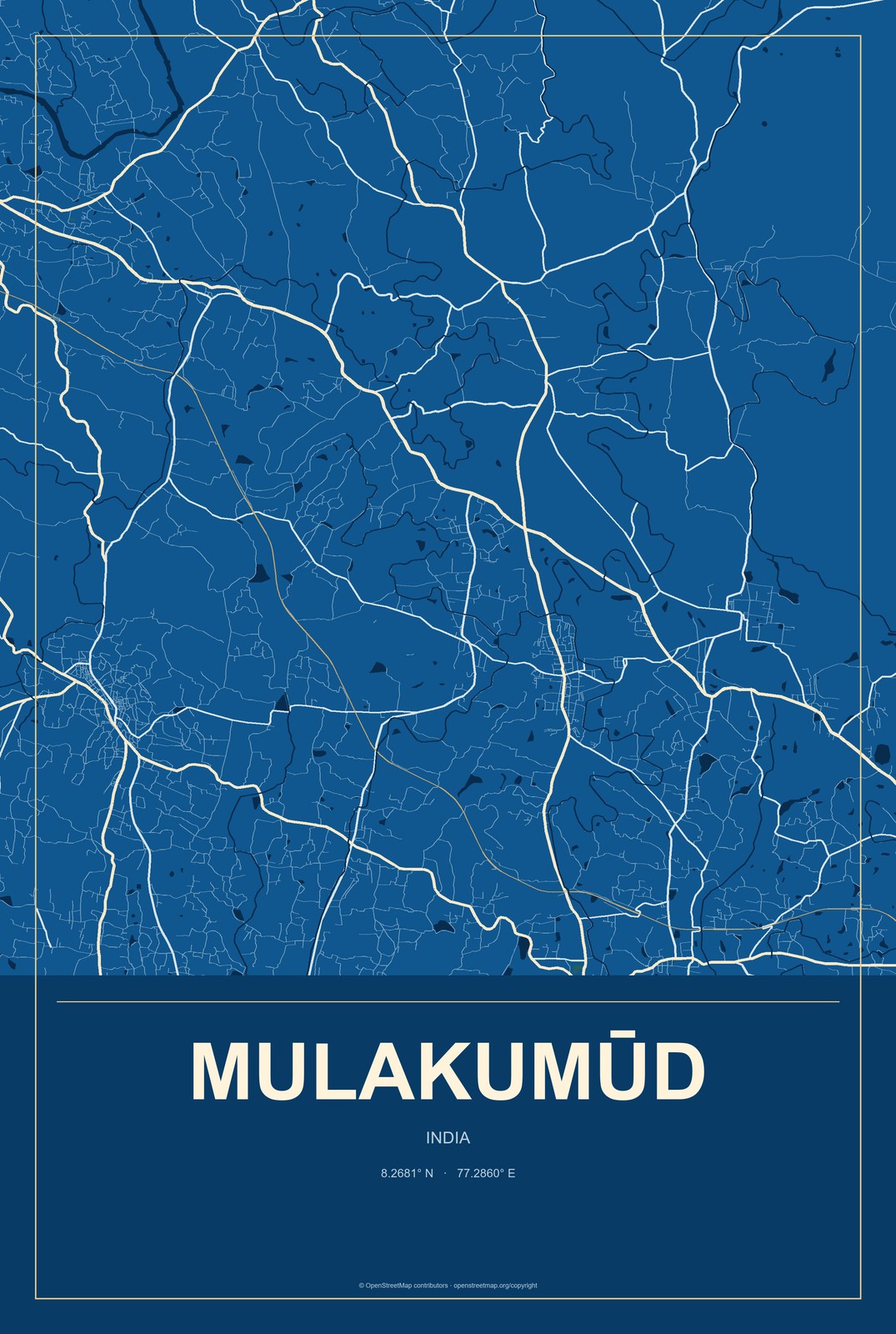 Mulakumūd, India City Map Aluminum Sign in Harbor Cobalt style