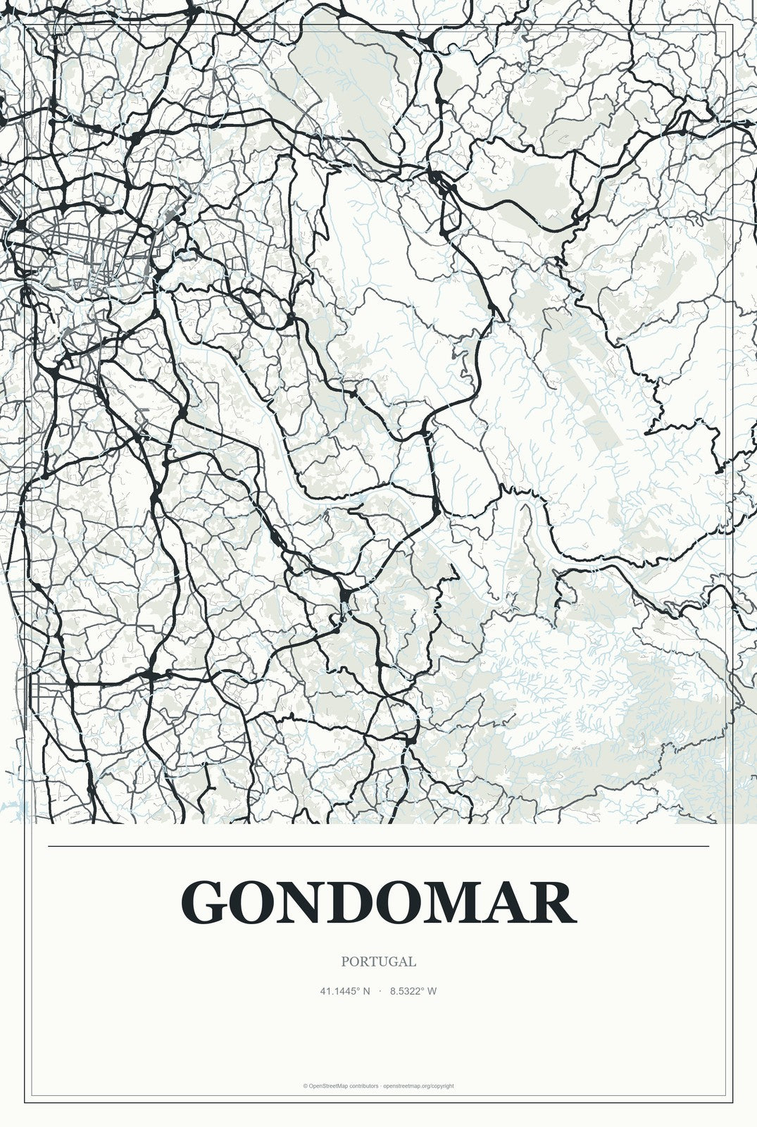 Gondomar, Portugal City Map Aluminum Sign in Gallery Air style