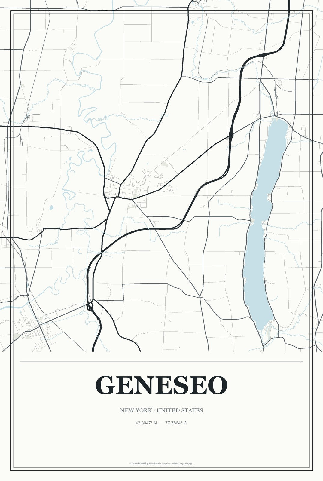 Geneseo, New York City Map Aluminum Sign in Gallery Air style