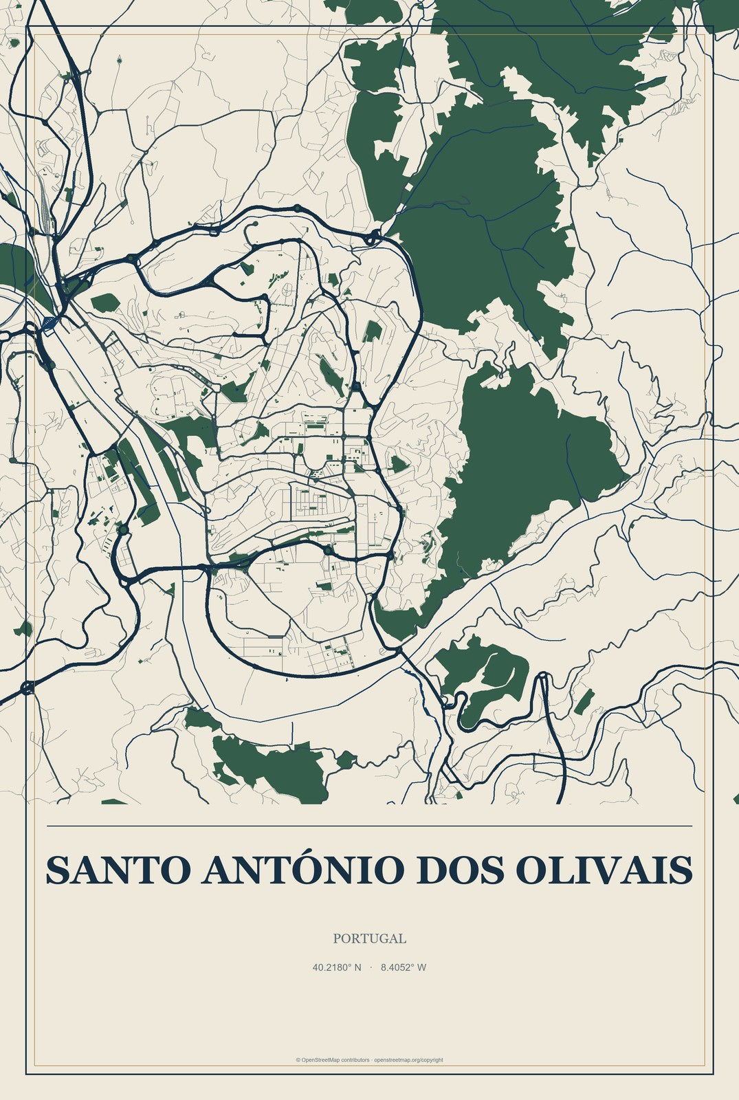 Santo António dos Olivais, Portugal City Map Aluminum Sign in Coastal Cutout style