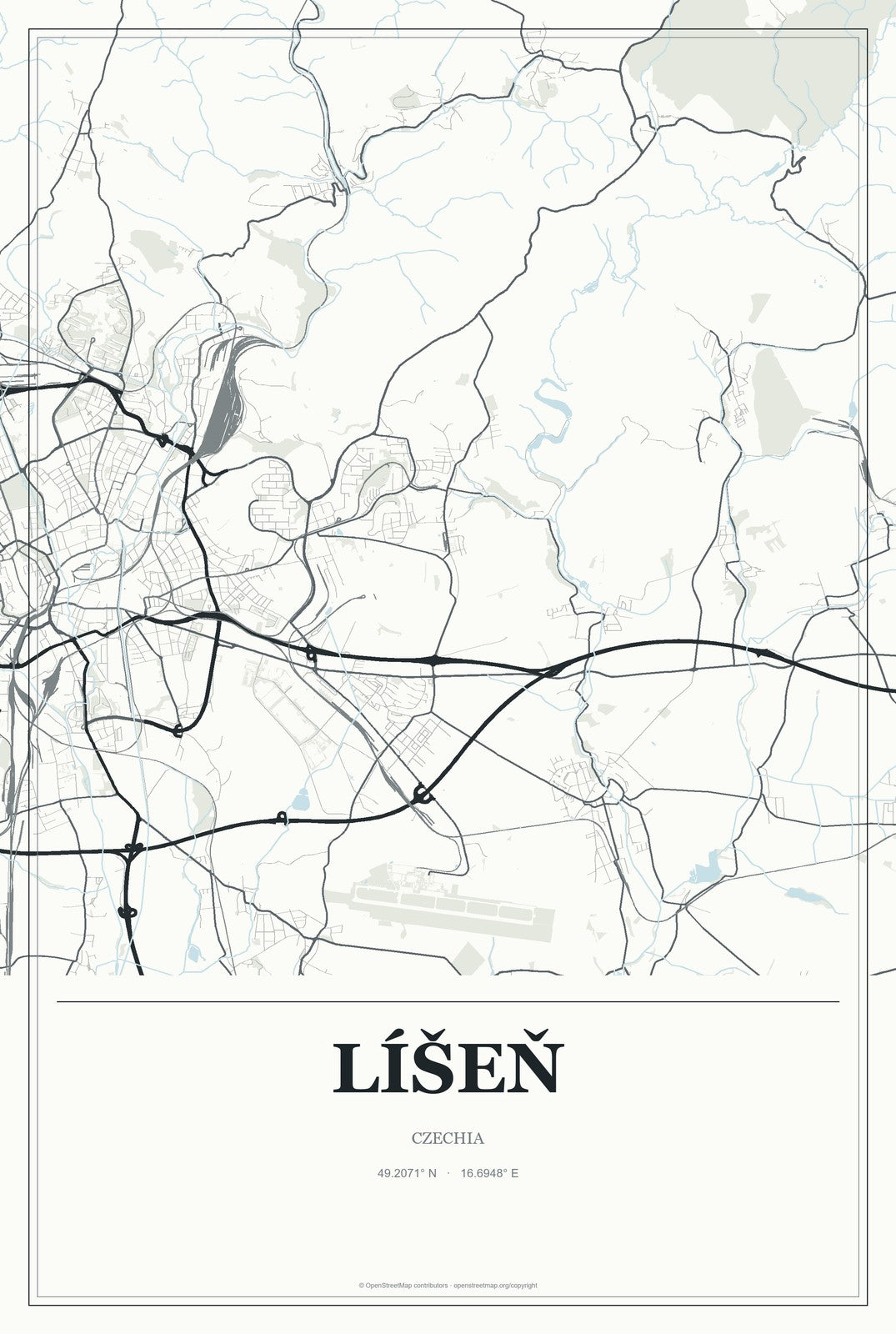 Líšeň, Czechia City Map Aluminum Sign in Gallery Air style
