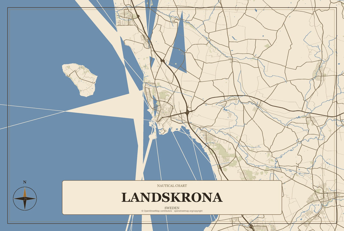 Landskrona, Sweden City Map Aluminum Sign in Heritage Nautical style