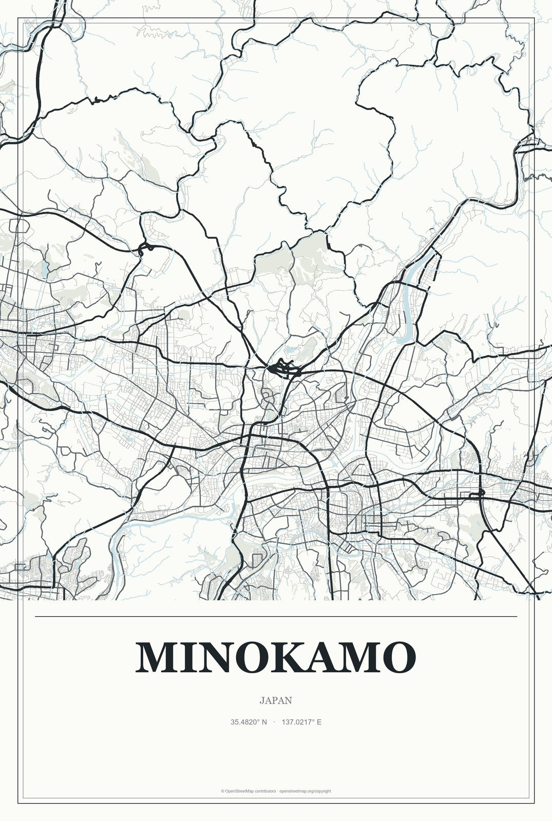 Minokamo, Japan City Map Aluminum Sign in Gallery Air style