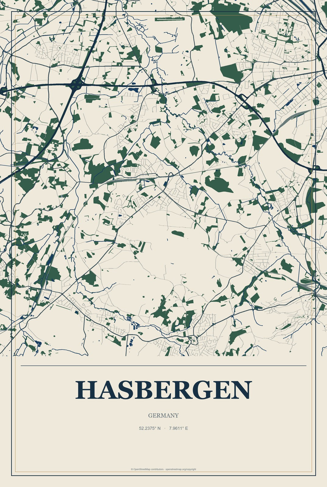 Hasbergen, Germany City Map Aluminum Sign in Coastal Cutout style