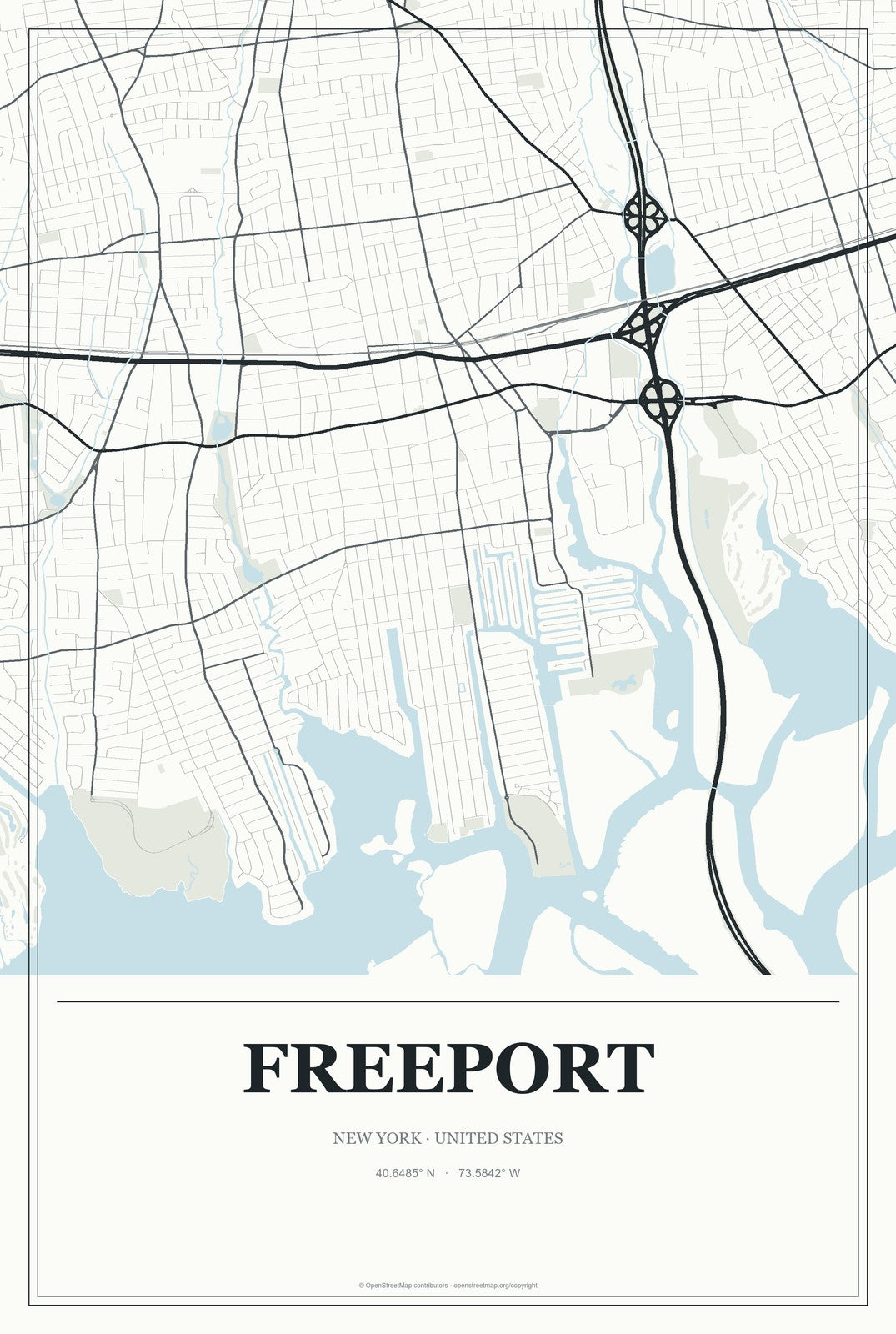 Freeport, New York City Map Aluminum Sign in Gallery Air style