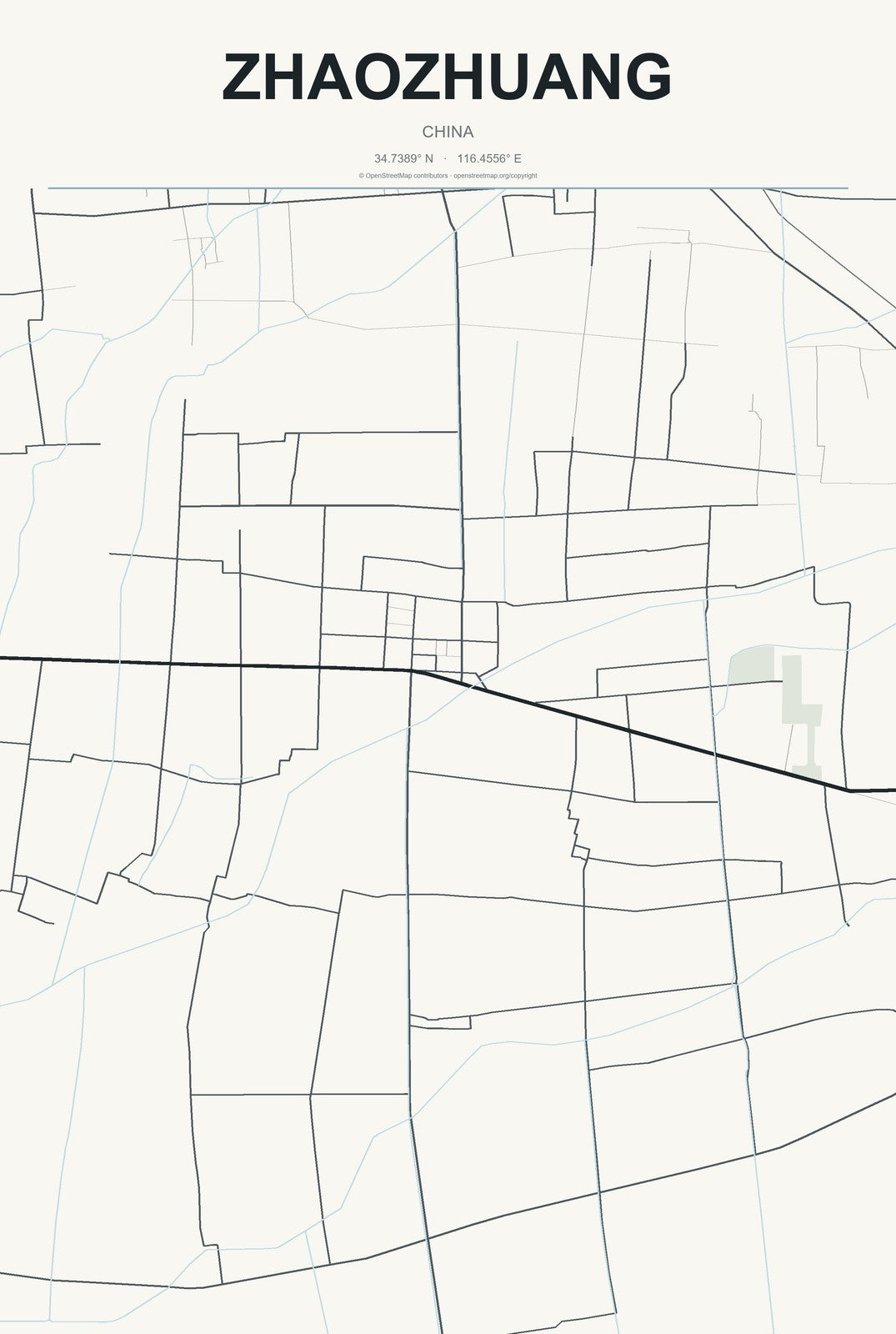 Zhaozhuang, China City Map Aluminum Sign in Headline Atlas style