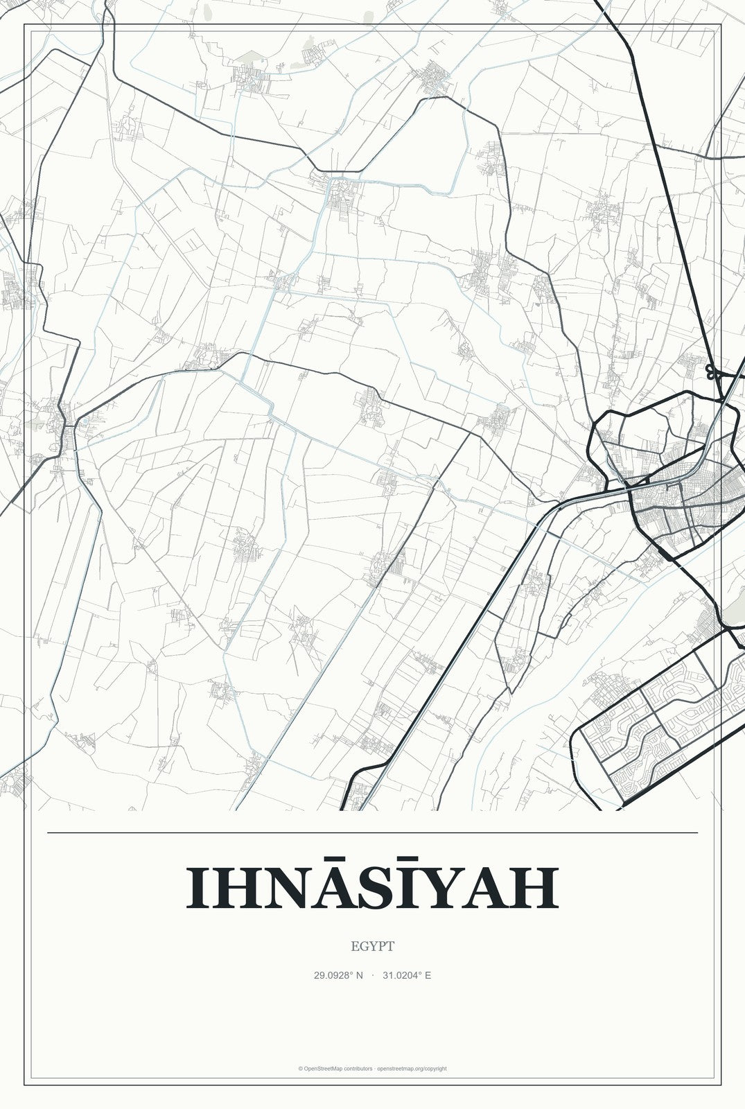 Ihnāsīyah, Egypt City Map Aluminum Sign in Gallery Air style