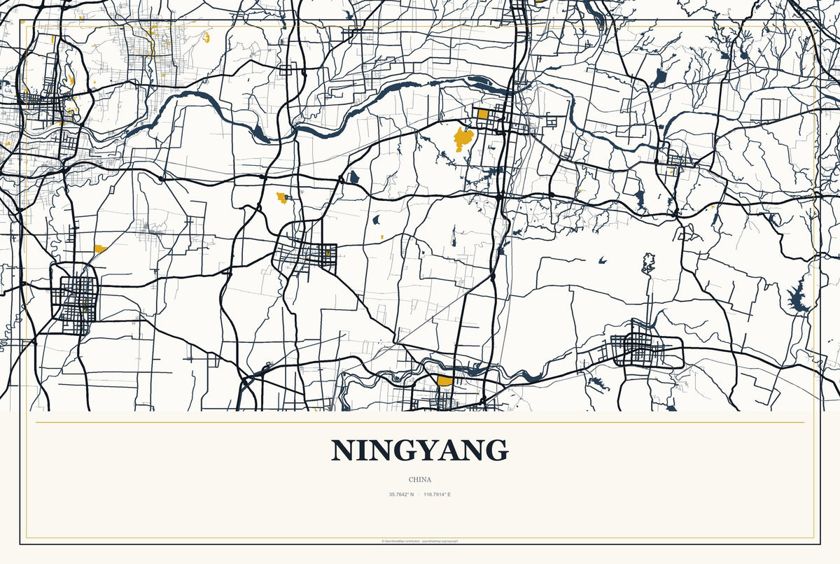 Ningyang, China City Map Aluminum Sign in Citrine Modern style