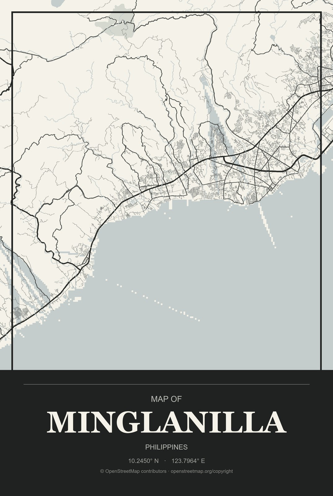 Minglanilla, Philippines City Map Aluminum Sign in Museum Plaque style