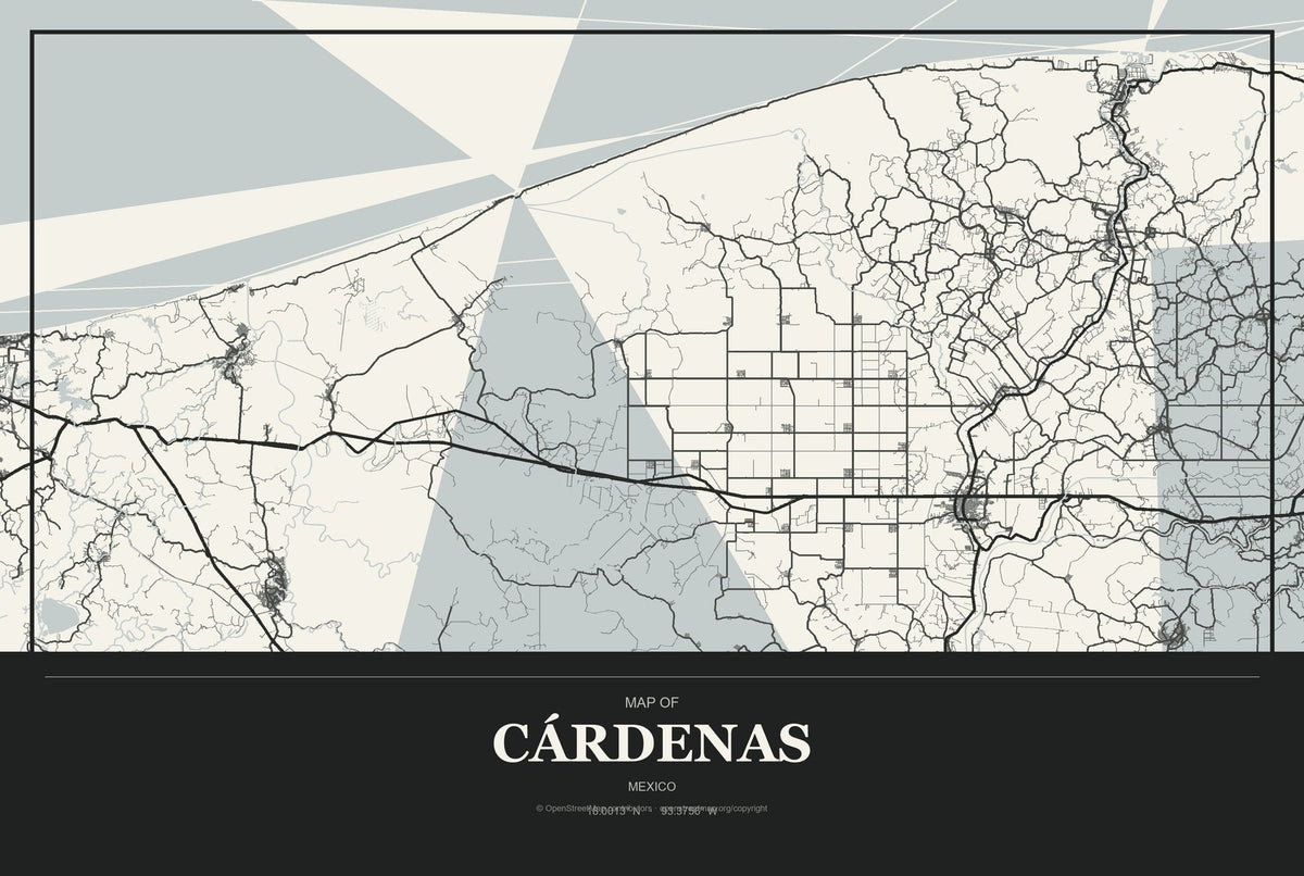 Cárdenas, San Luis Potosí, Mexico City Map Aluminum Sign in Museum Plaque style