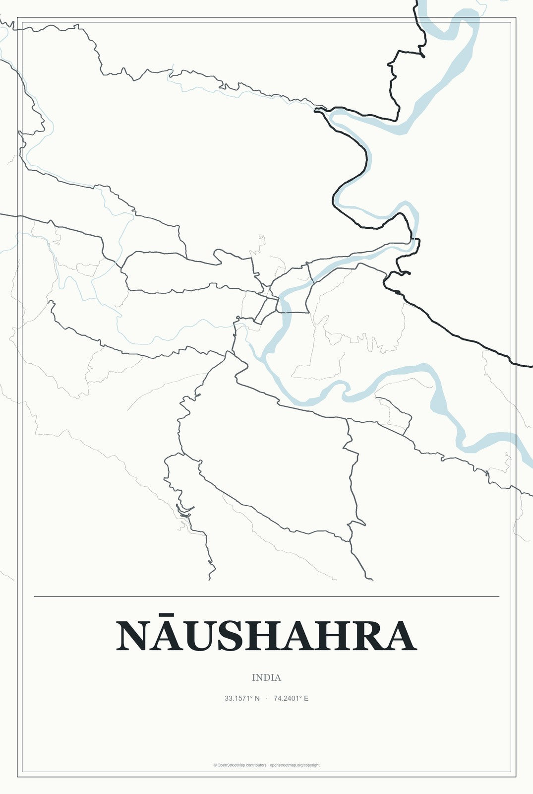 Nāushahra, India City Map Aluminum Sign in Gallery Air style