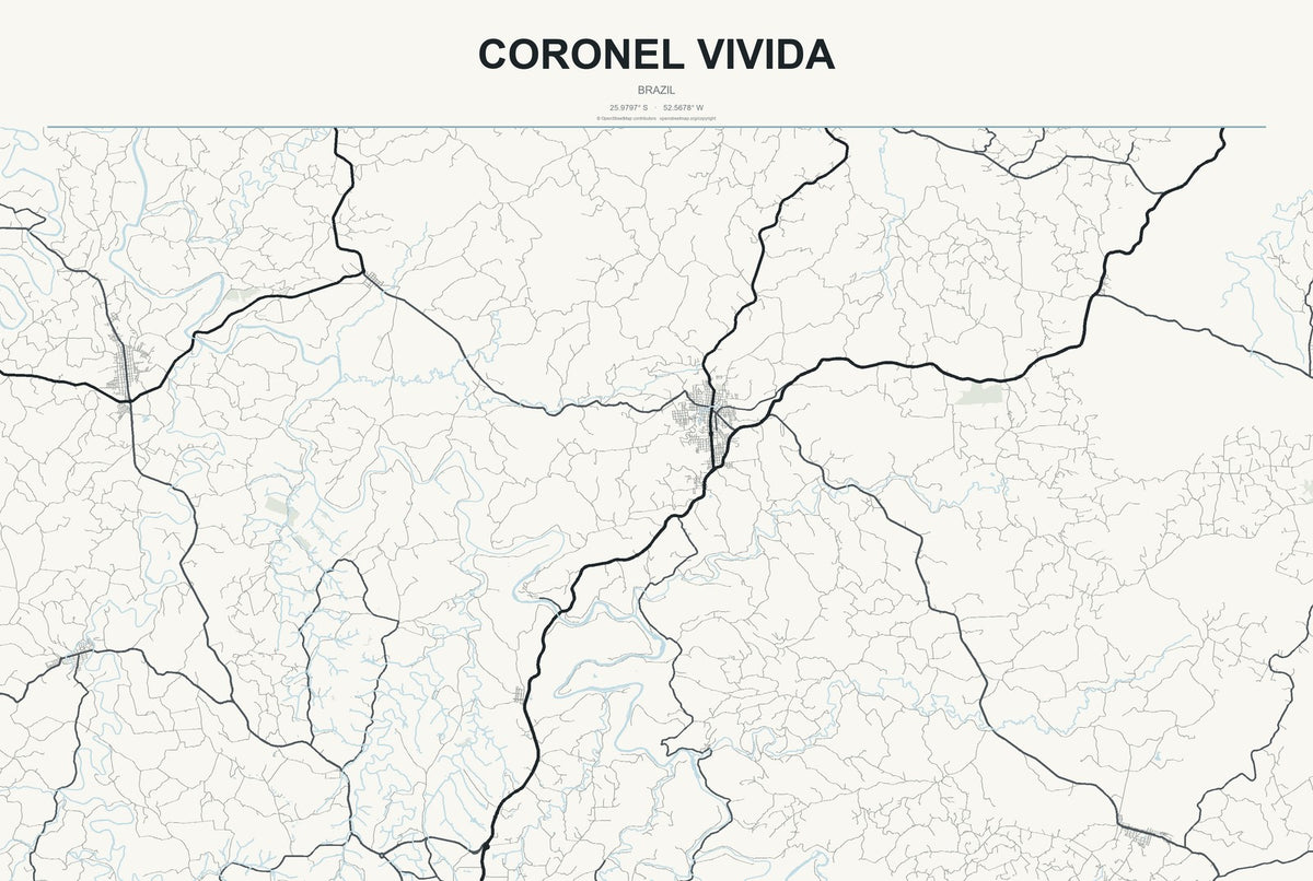 Coronel Vivida, Brazil City Map Aluminum Sign in Headline Atlas style