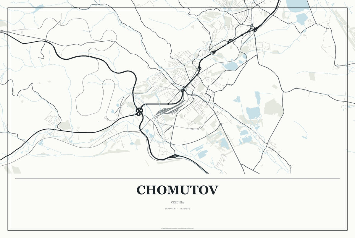 Chomutov, Czechia City Map Aluminum Sign in Gallery Air style