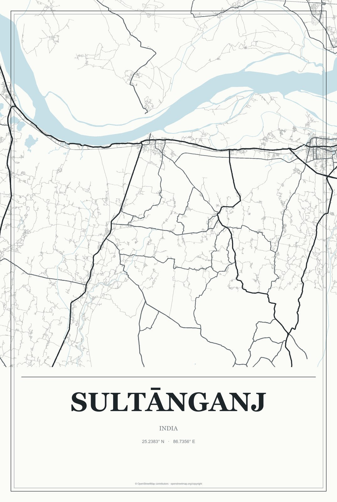 Sultānganj, India City Map Aluminum Sign in Gallery Air style