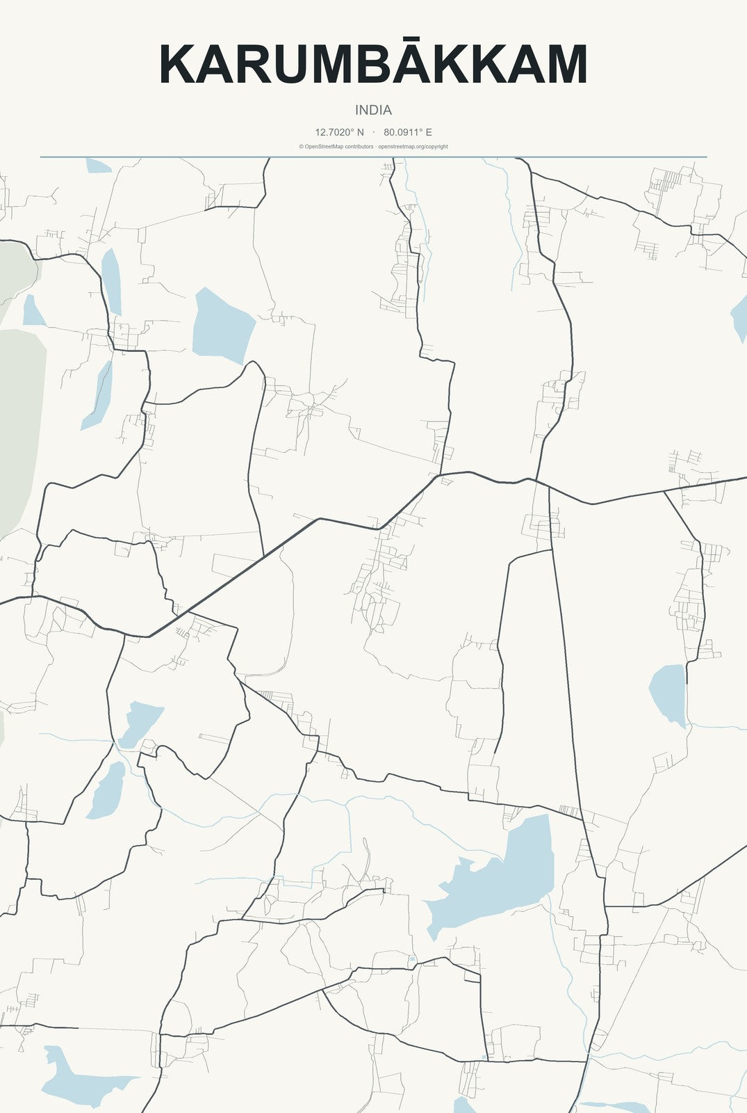 Karumbākkam, India City Map Aluminum Sign in Headline Atlas style