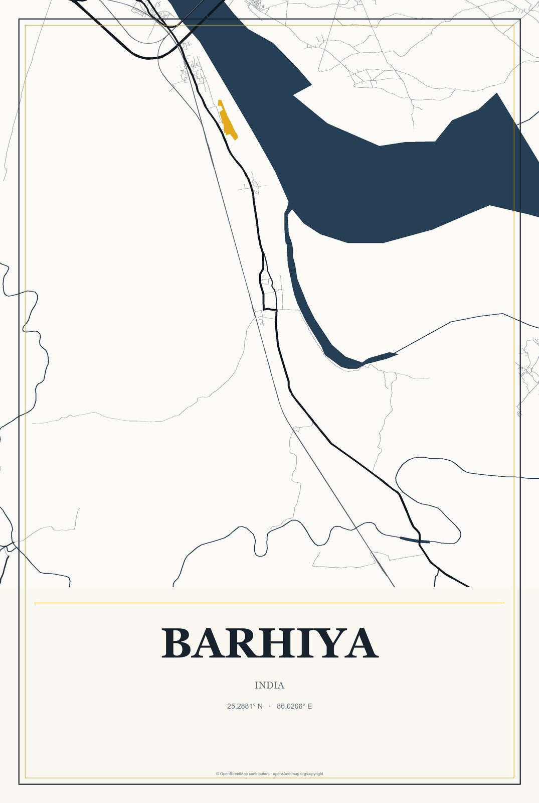 Barhiya, India City Map Aluminum Sign in Citrine Modern style