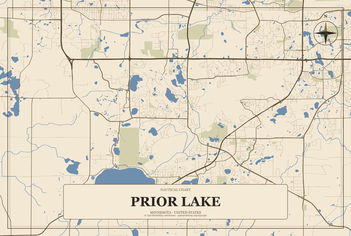 Prior Lake, Minnesota City Map Aluminum Sign in Heritage Nautical style