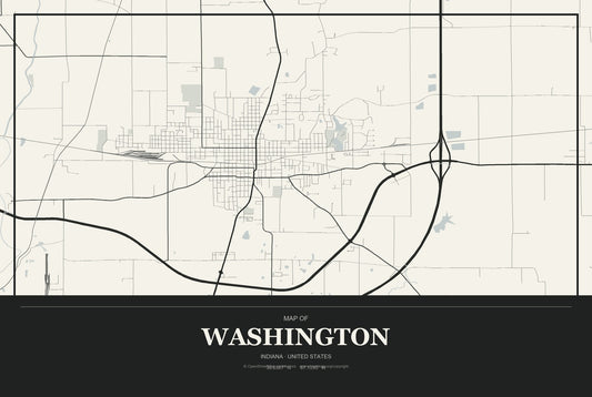 Washington, Indiana City Map Aluminum Sign in Museum Plaque style