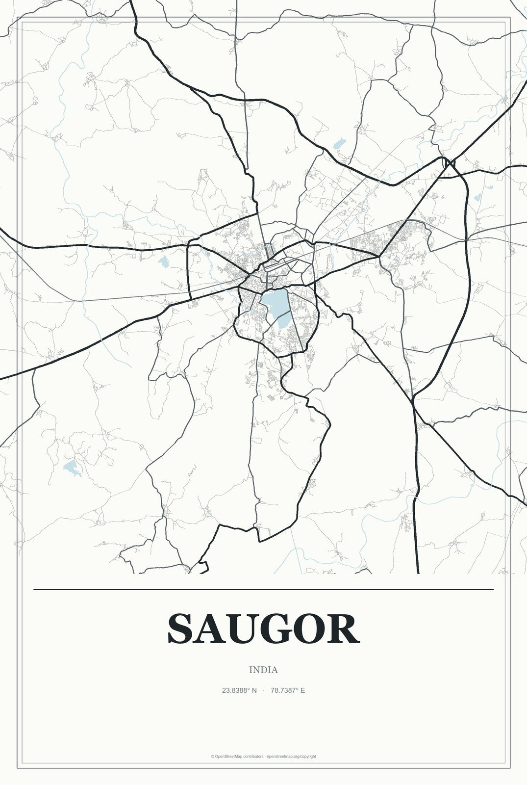 Saugor, India City Map Aluminum Sign in Gallery Air style