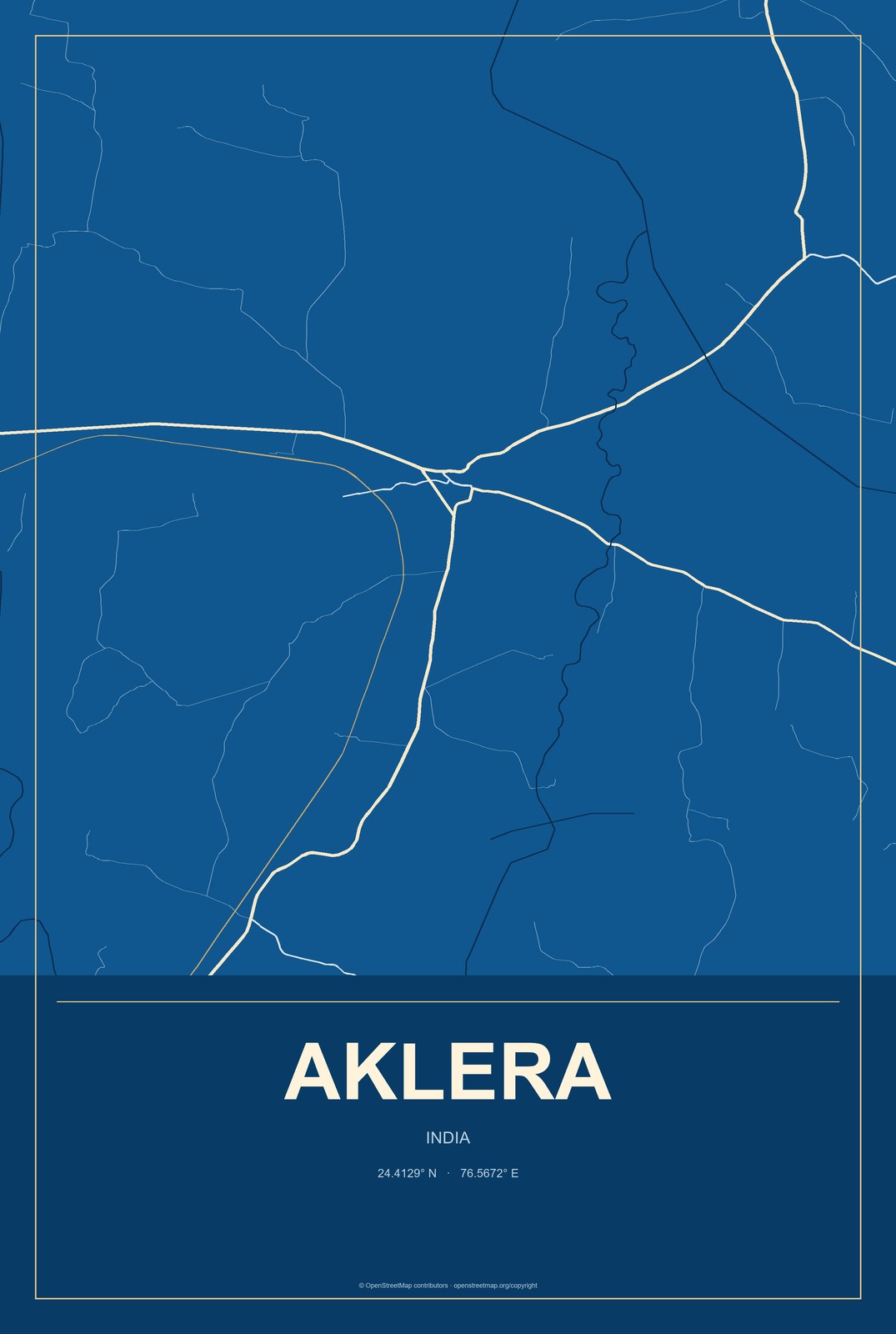Aklera, India City Map Aluminum Sign in Harbor Cobalt style