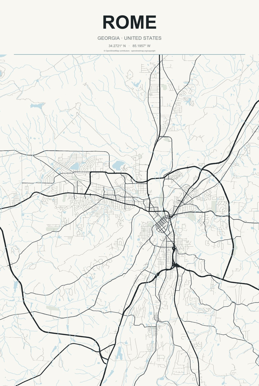 Rome, Georgia City Map Aluminum Sign in Headline Atlas style