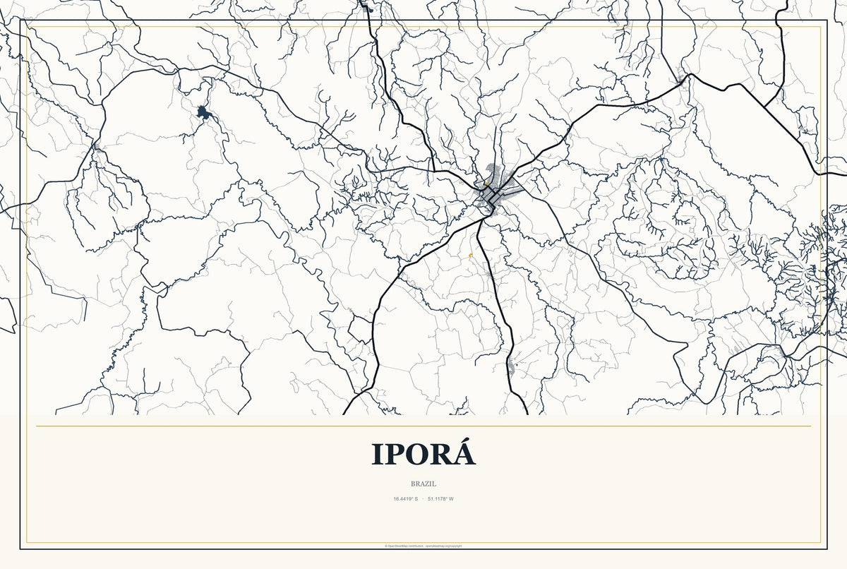 Iporá, Brazil City Map Aluminum Sign in Citrine Modern style