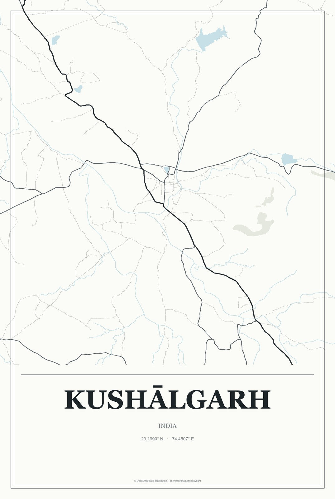 Kushālgarh, India City Map Aluminum Sign in Gallery Air style