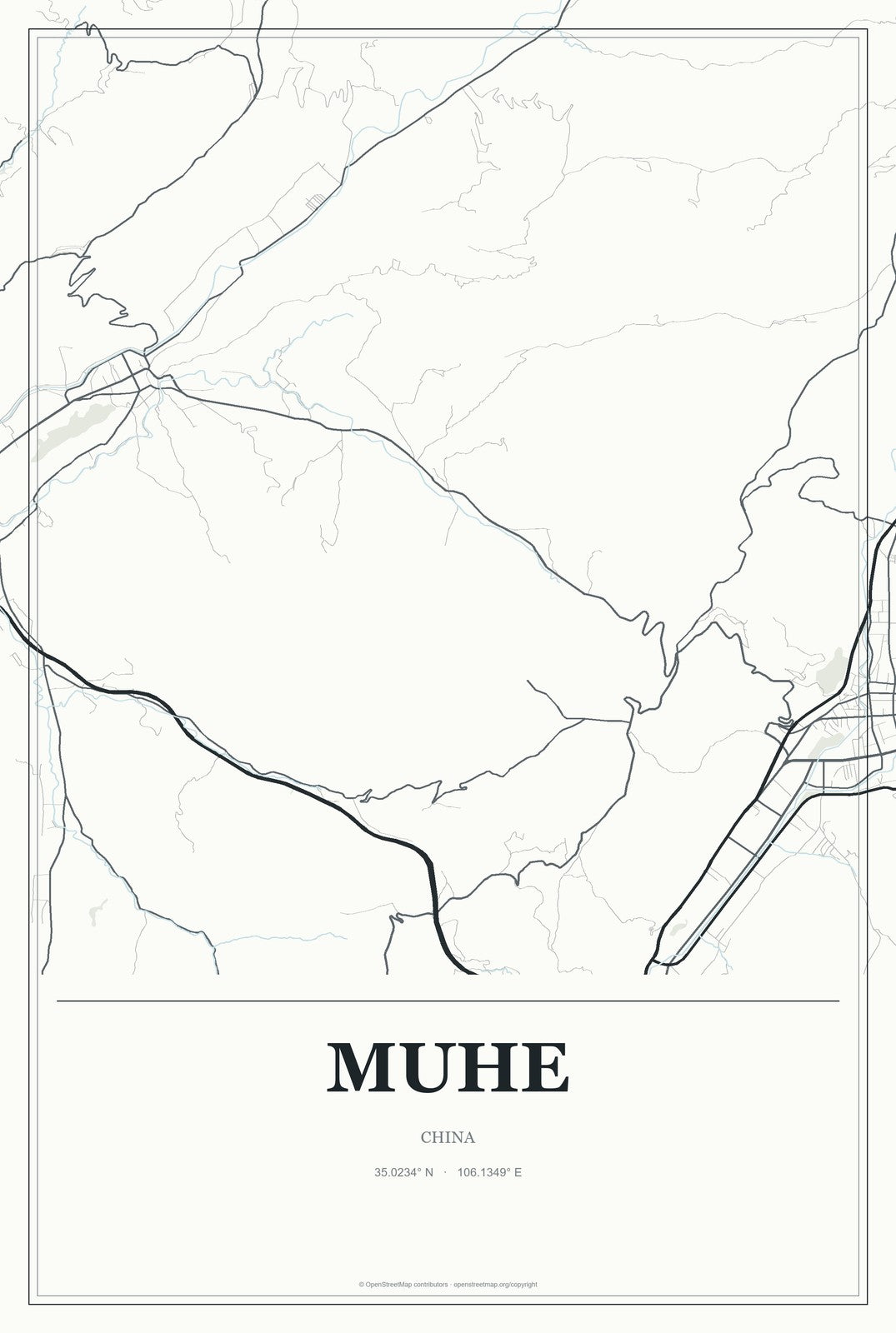 Muhe, China City Map Aluminum Sign in Gallery Air style