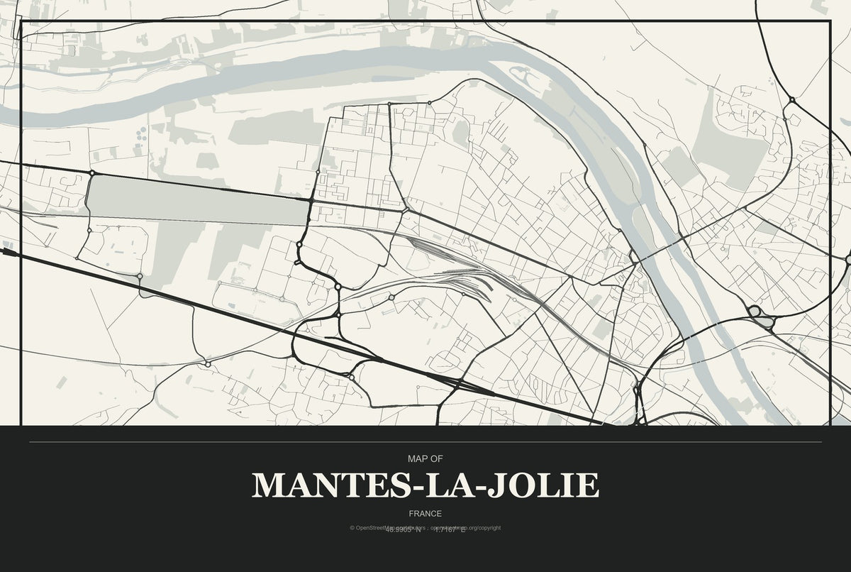Mantes-la-Jolie, France City Map Aluminum Sign in Museum Plaque style