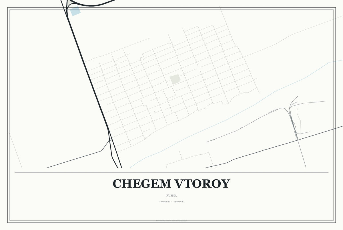 Chegem Vtoroy, Russia City Map Aluminum Sign in Gallery Air style