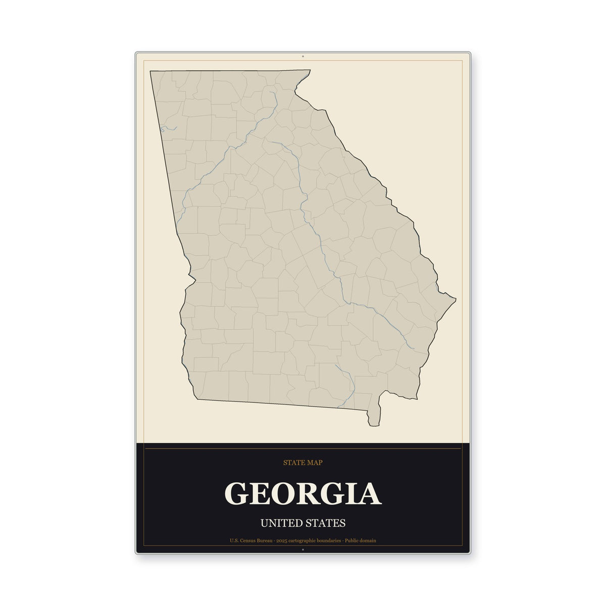 Georgia state map aluminum sign in Museum Plaque style