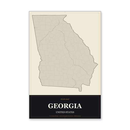 Georgia state map aluminum sign in Museum Plaque style