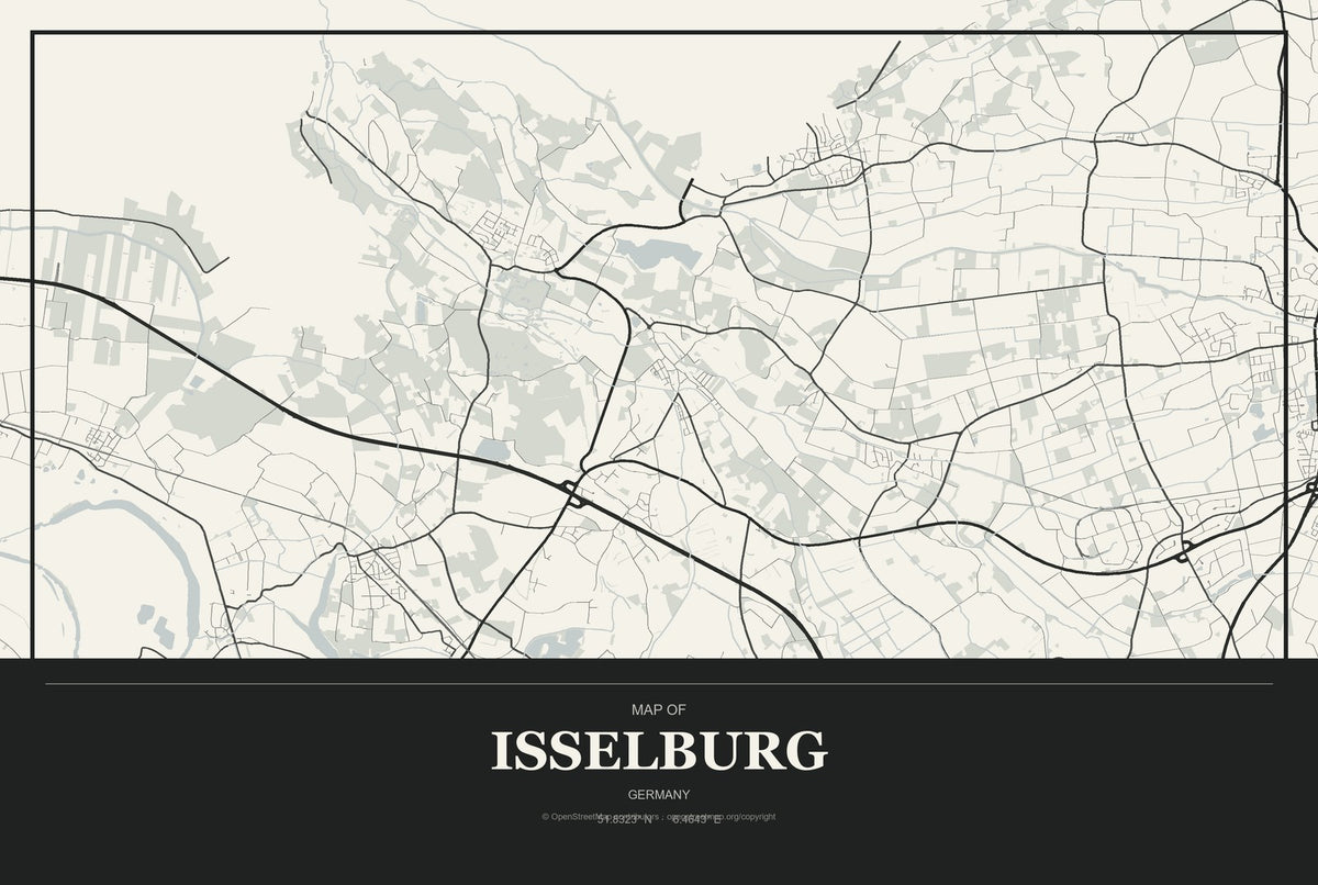 Isselburg, Germany City Map Aluminum Sign in Museum Plaque style