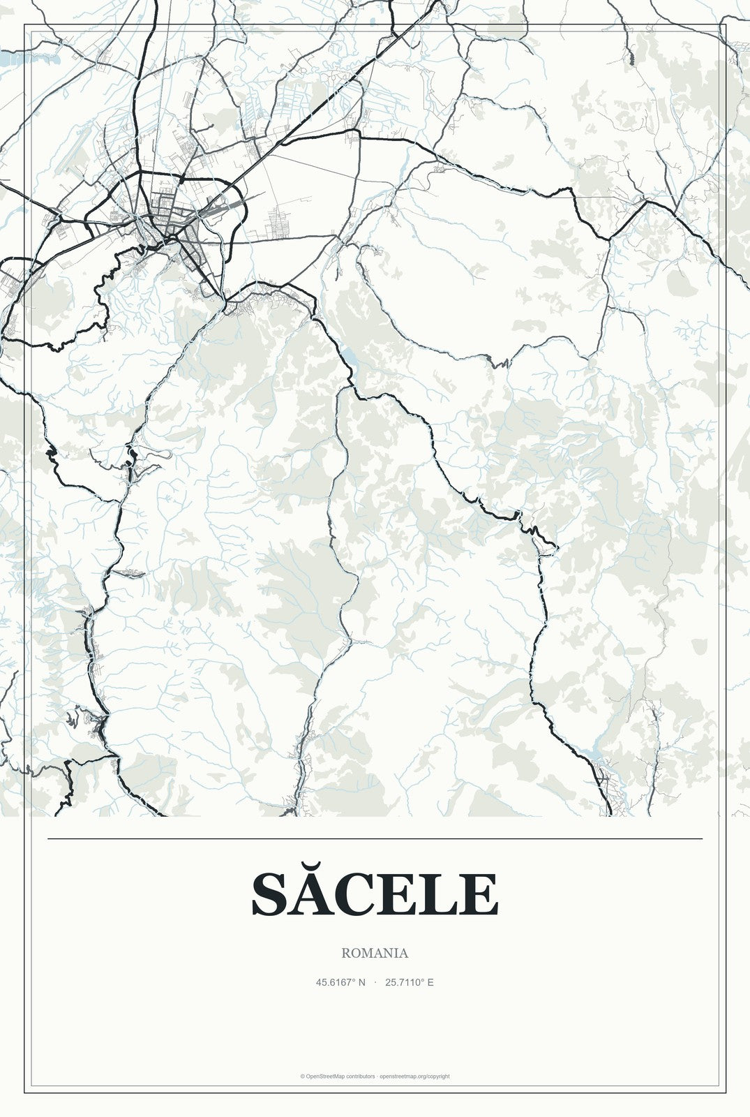 Săcele, Romania City Map Aluminum Sign in Gallery Air style