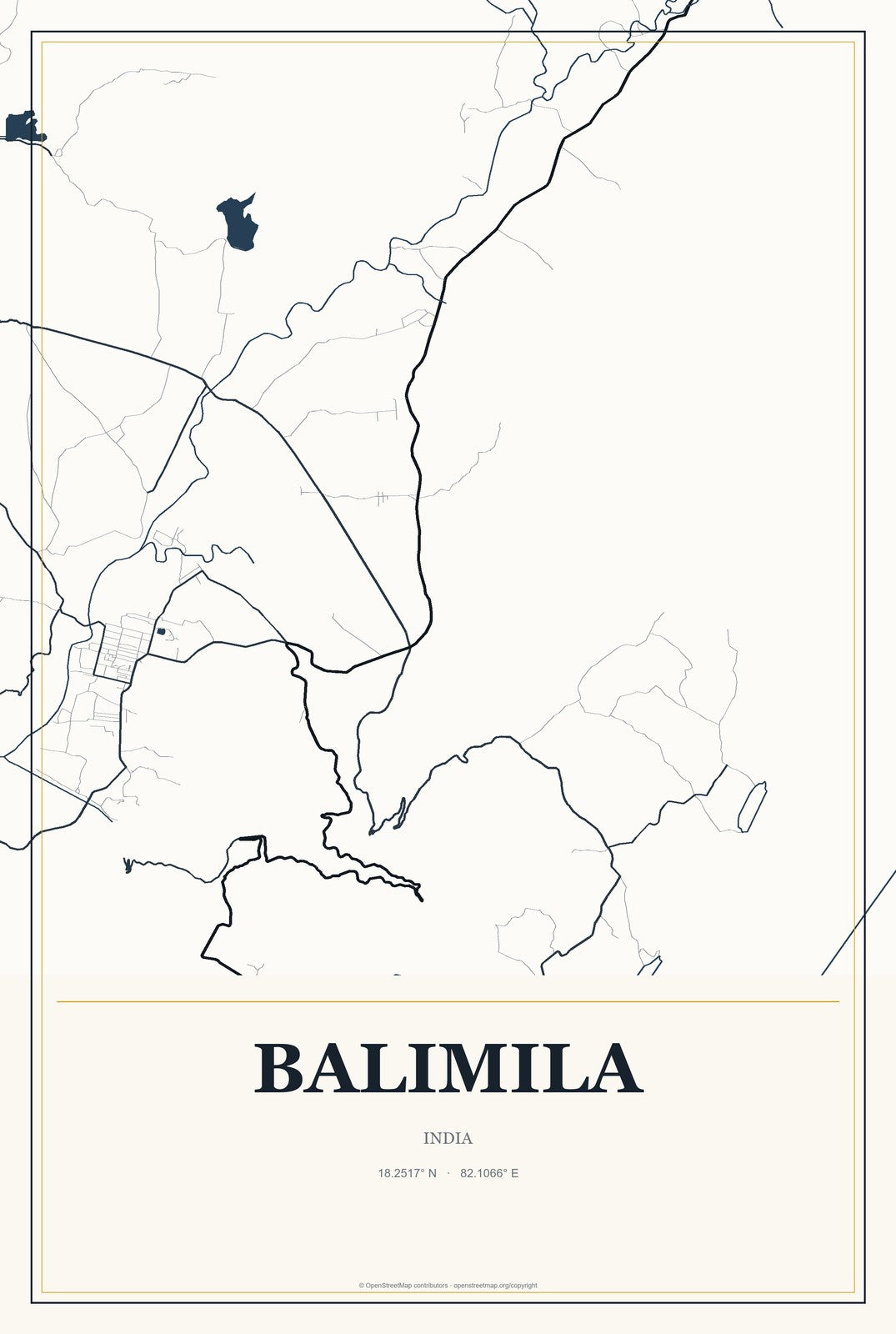 Balimila, India City Map Aluminum Sign in Citrine Modern style