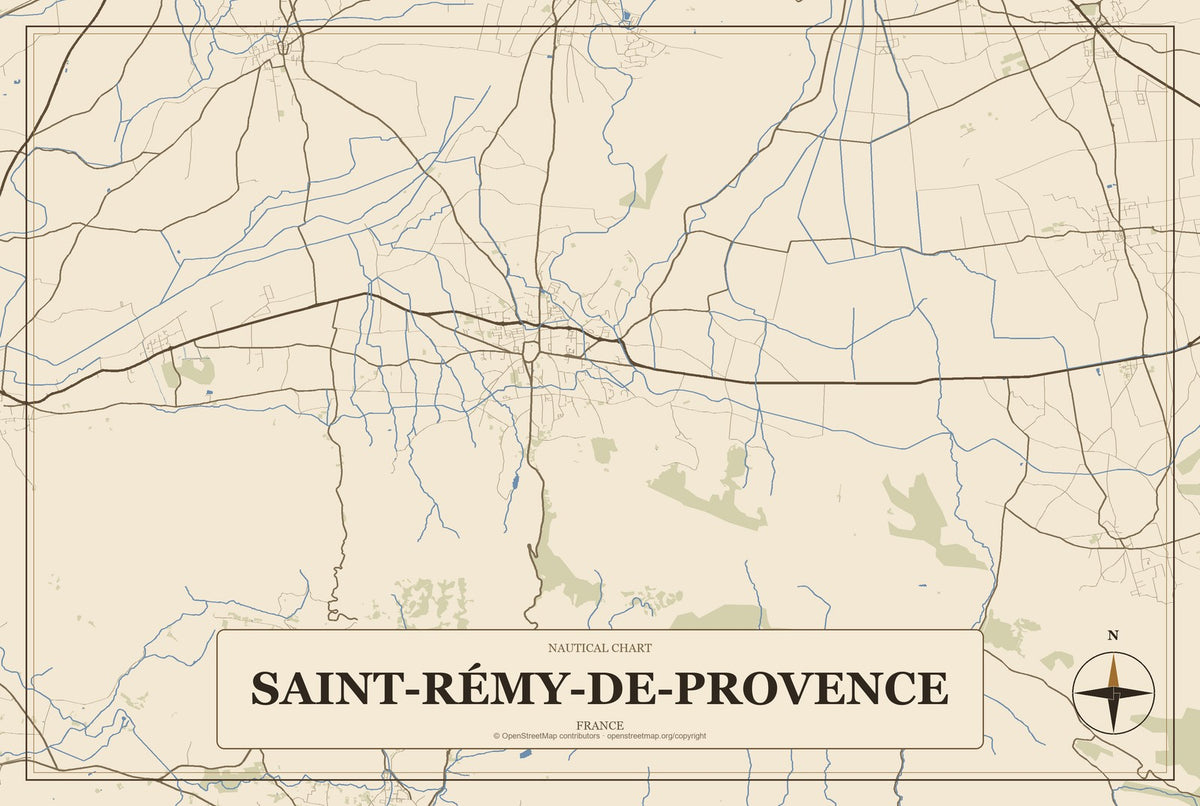Saint-Rémy-de-Provence, France City Map Aluminum Sign in Heritage Nautical style