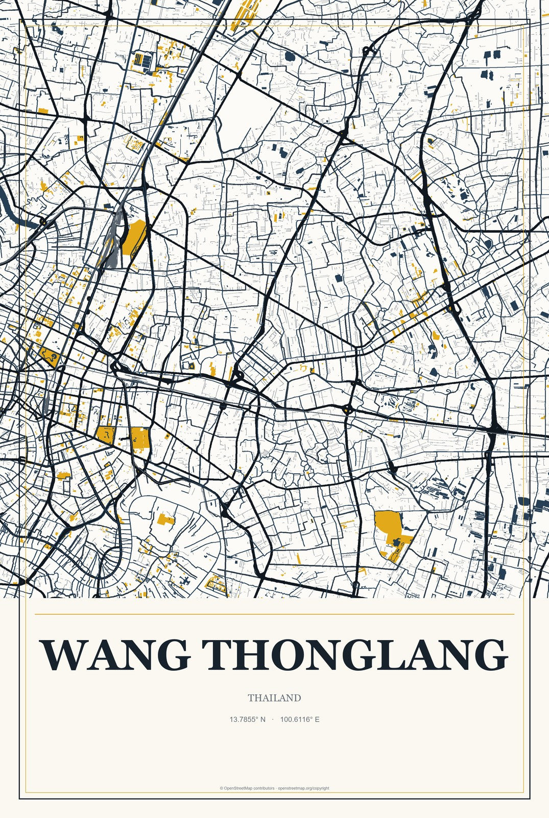 Wang Thonglang, Thailand City Map Aluminum Sign in Citrine Modern style