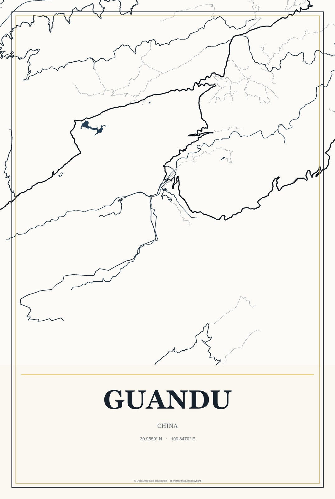 Guandu, China City Map Aluminum Sign in Citrine Modern style