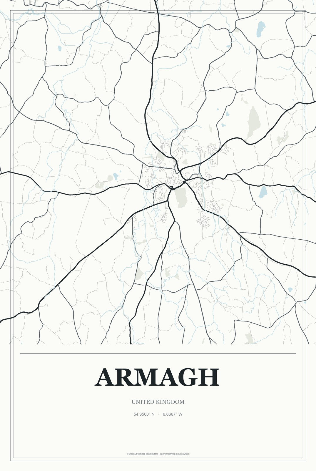 Armagh, United Kingdom City Map Aluminum Sign in Gallery Air style