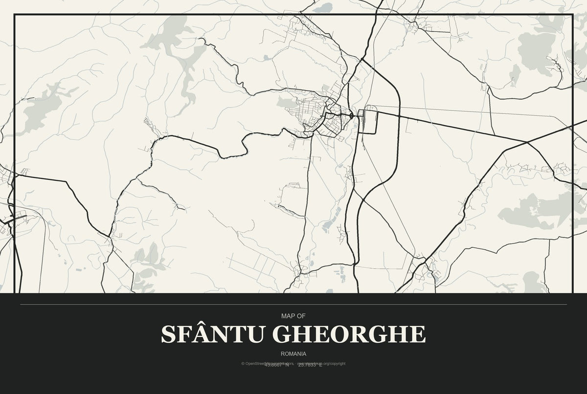 Sfântu Gheorghe, Romania City Map Aluminum Sign in Museum Plaque style