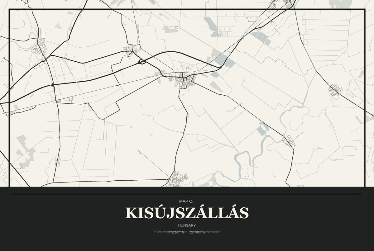 Kisújszállás, Hungary City Map Aluminum Sign in Museum Plaque style