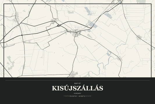 Kisújszállás, Hungary City Map Aluminum Sign in Museum Plaque style