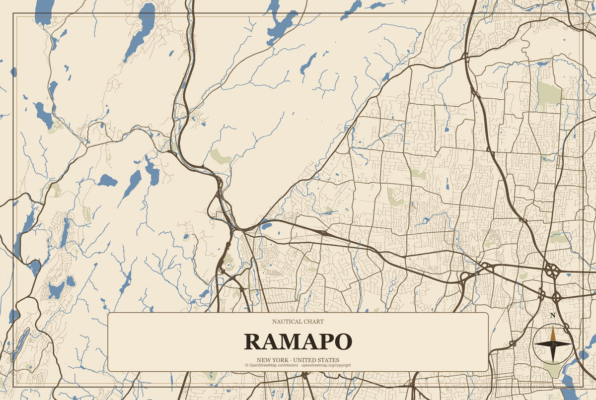 Ramapo, New York City Map Aluminum Sign in Heritage Nautical style