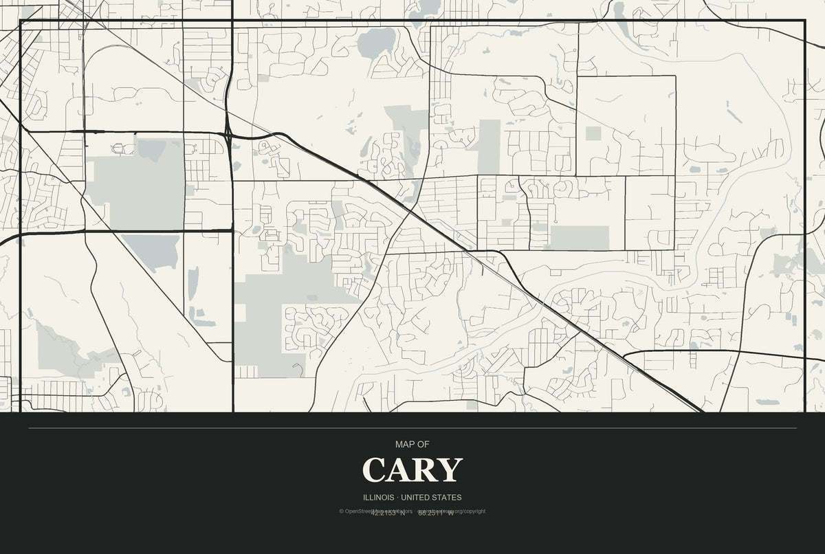 Cary, Illinois City Map Aluminum Sign in Museum Plaque style