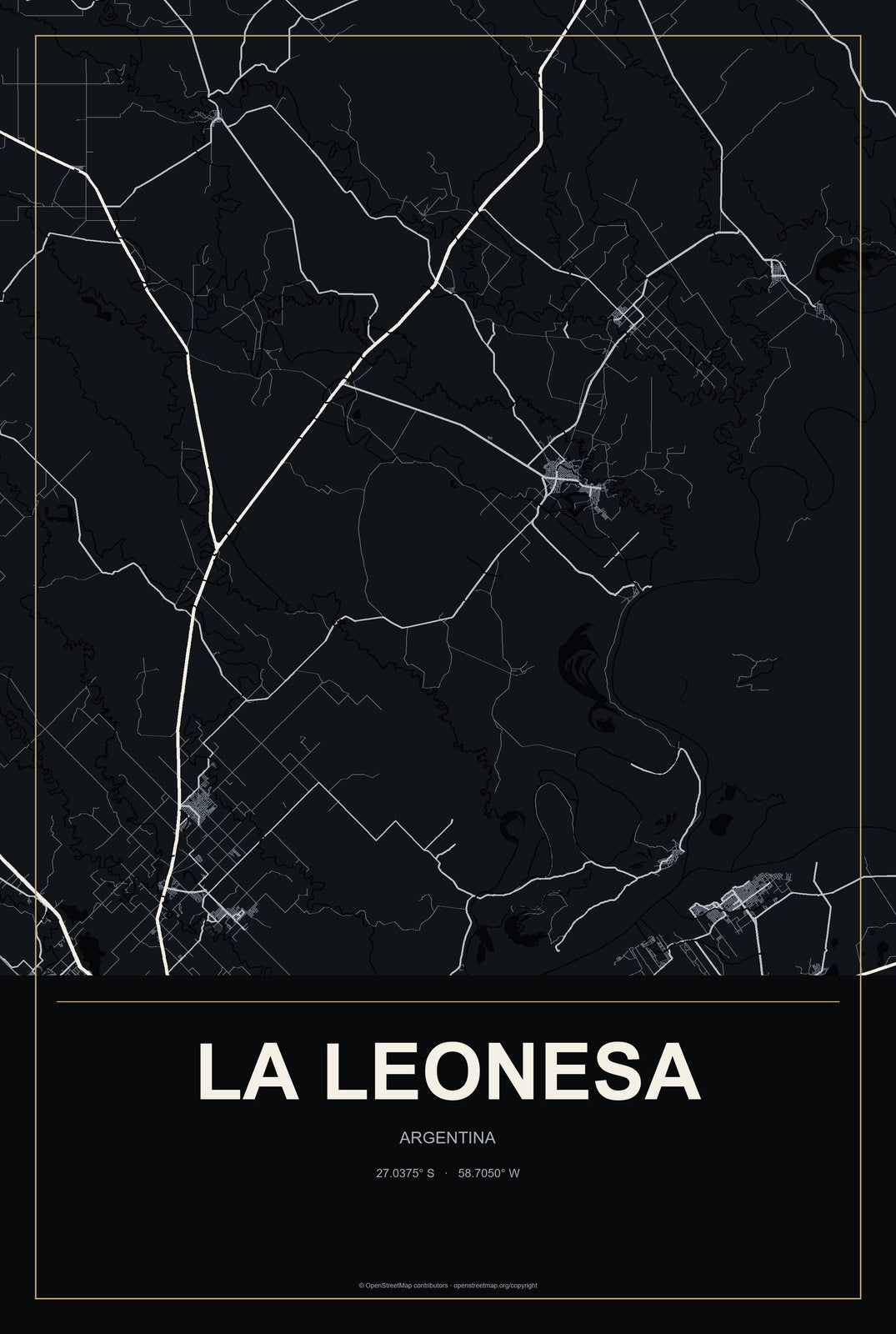 La Leonesa, Argentina City Map Aluminum Sign in Metropolitan Noir style