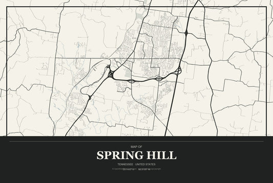 Spring Hill, Tennessee City Map Aluminum Sign in Museum Plaque style