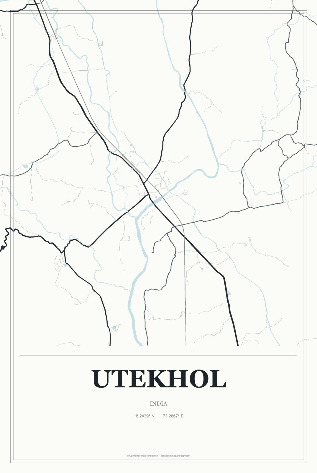 Utekhol, India City Map Aluminum Sign in Gallery Air style