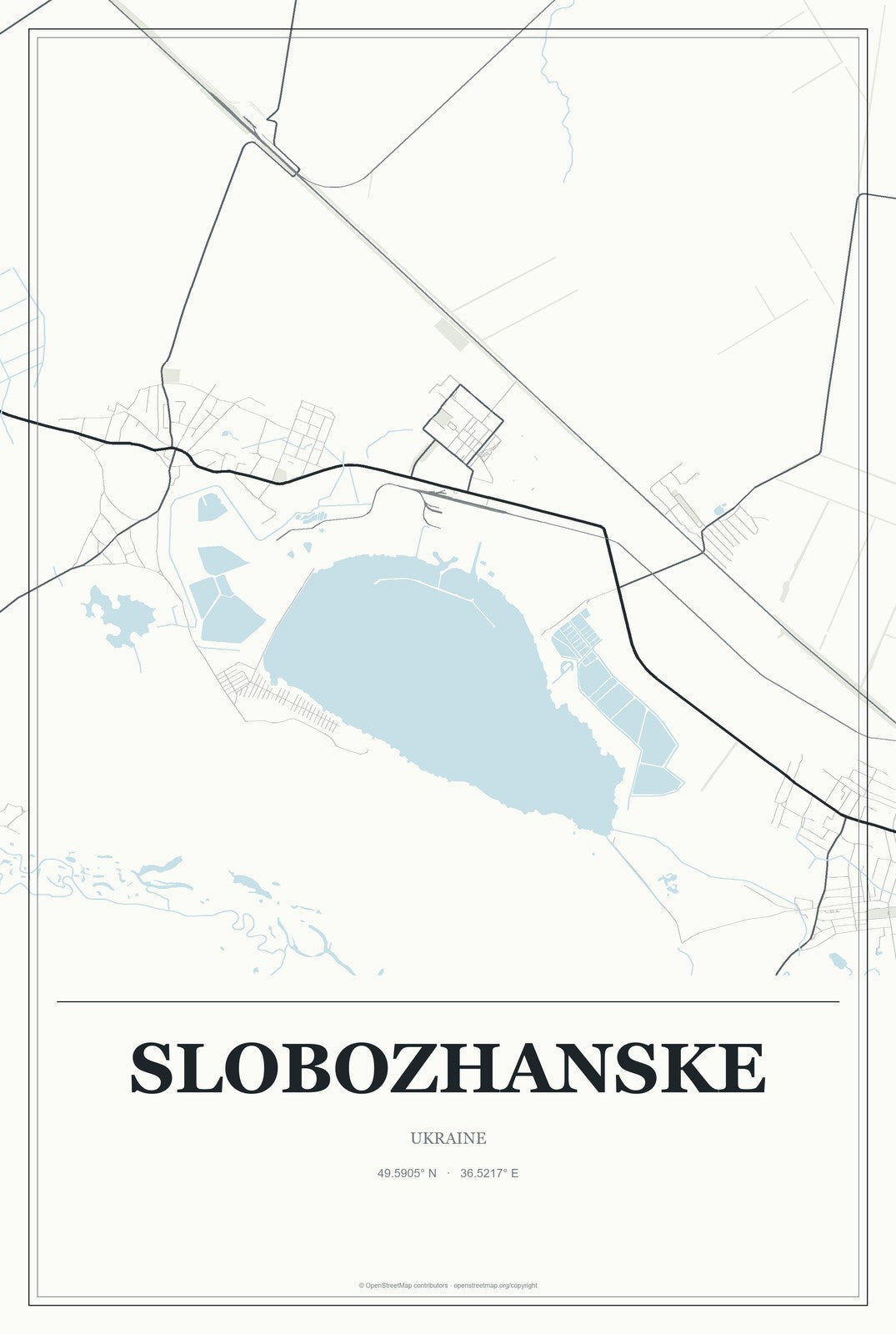 Slobozhanske, Dnipropetrovsk, Ukraine City Map Aluminum Sign in Gallery Air style