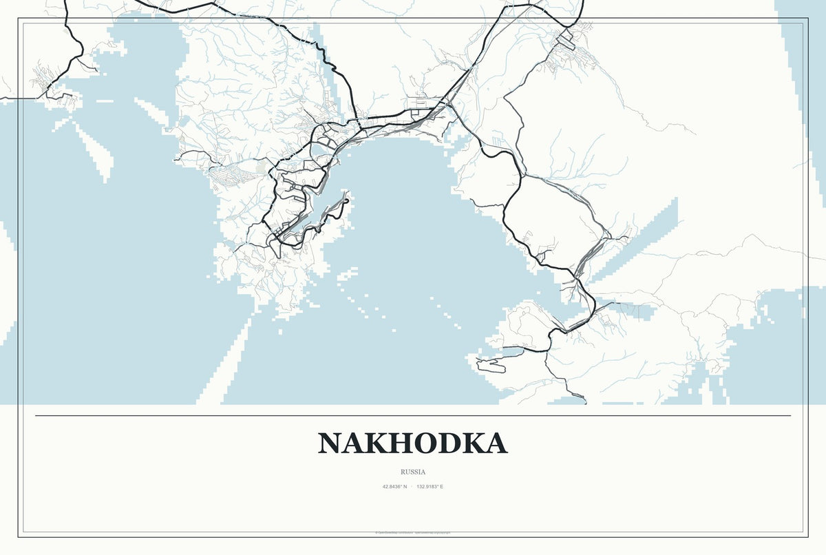 Nakhodka, Russia City Map Aluminum Sign in Gallery Air style